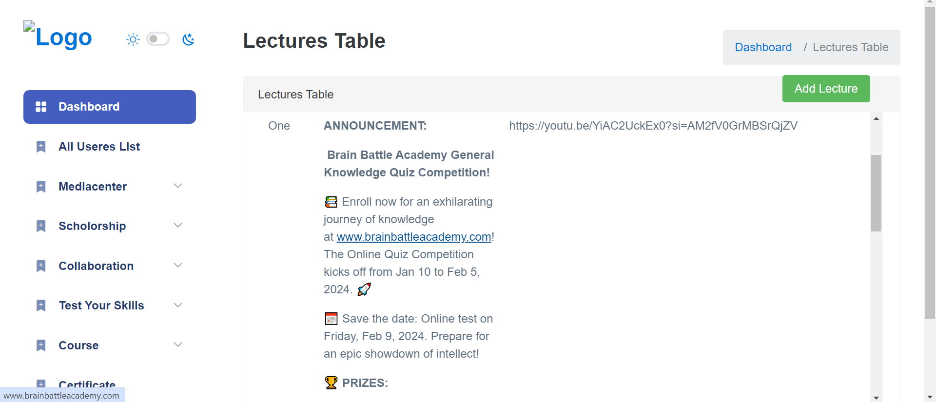 Brain Battle Academy , Eduction Project